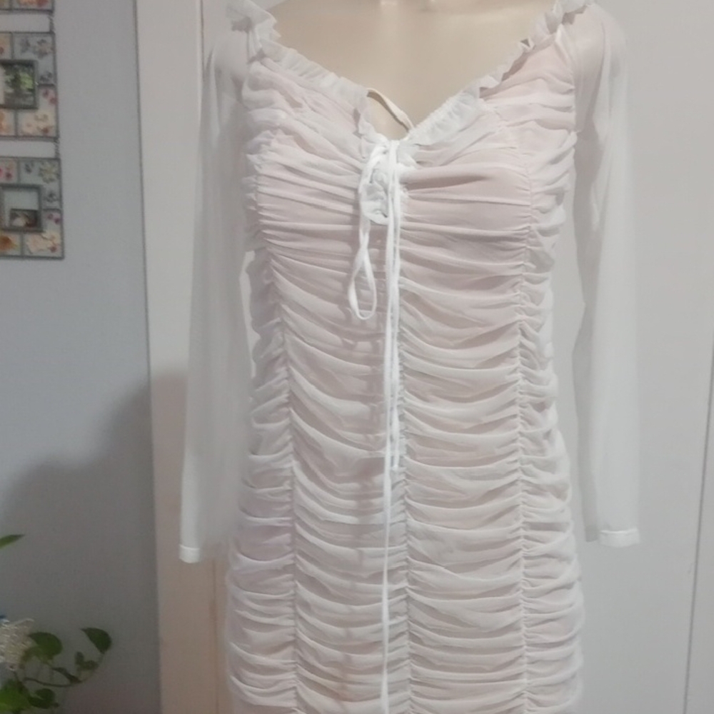 Chic White Ruched Mini Dress